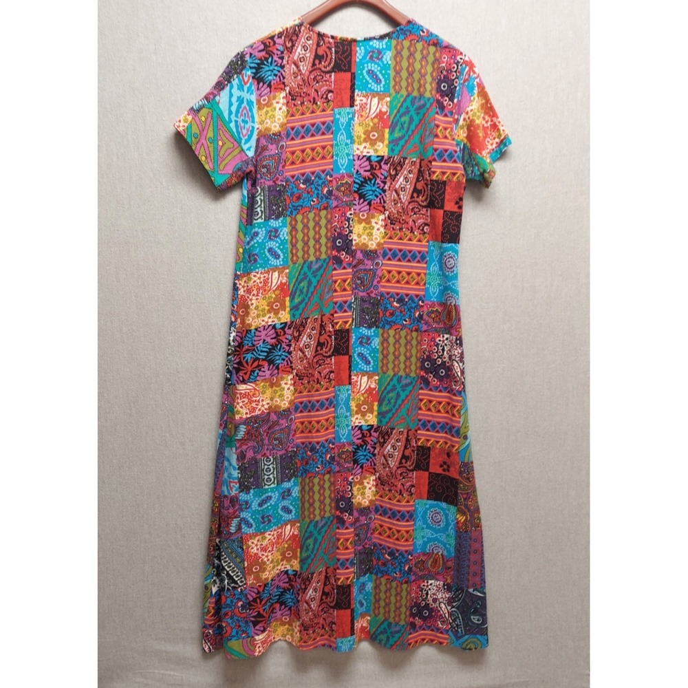 Patchwork Print Maxi Dress Womens XL Boho Festival Colorful Paisley V Neck Indie - Picture 3 of 10